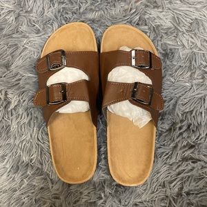 NWT brown leather slides​​